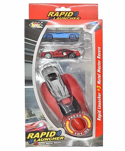 New Pinch Rapid Launcher Play Set Toy With 3 Metal Master Cars - Multicolor