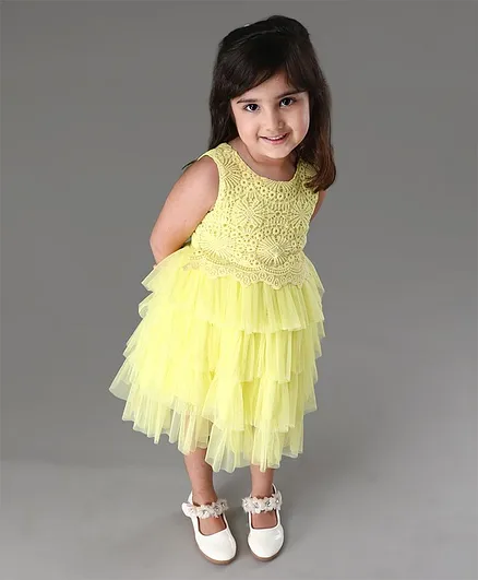 Babyhug Sleeveless Party Wear Frock - Yellow