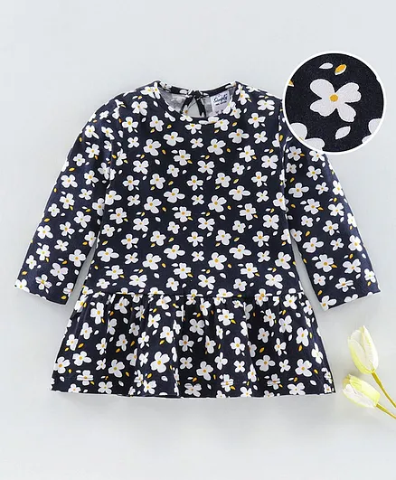 Simply Full Sleeves Frock Floral Print - Navy