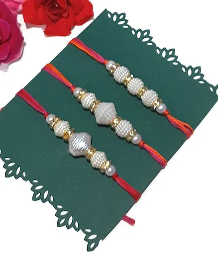 SKD Pearl Rakhi Set Of 3 Pcs - White