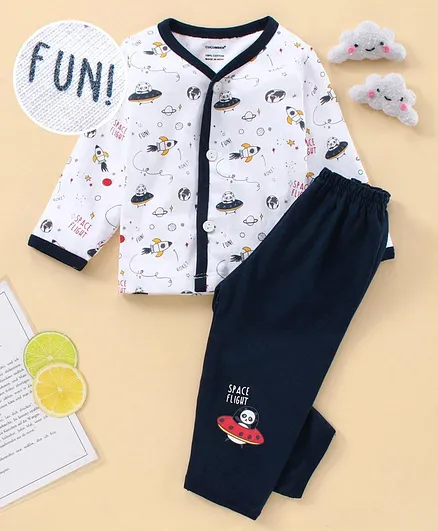 Cucumber Cotton Full Sleeves Full Length Pyjama Set - Blue