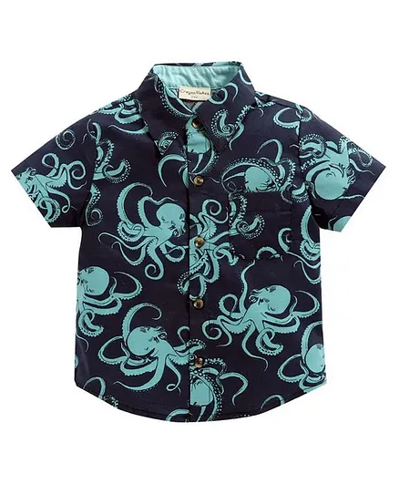 CrayonFlakes Half Sleeves Octopus Printed Shirt - Navy Blue