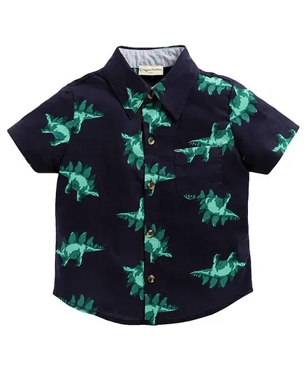 CrayonFlakes Half Sleeves Dinosaur Printed Shirt - Navy Blue