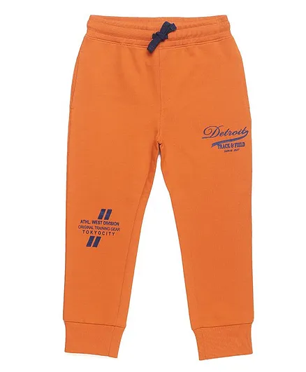 Plum Tree West Division Print Full Length Jogger Track Pant - Orange