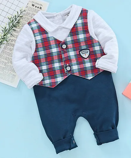 Wonderchild Full Sleeves Checked Romper - Red