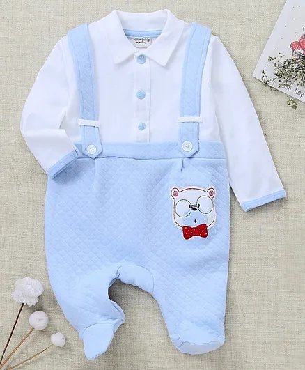 Wonderchind Full Sleeves Teddy Patch Romper - Blue