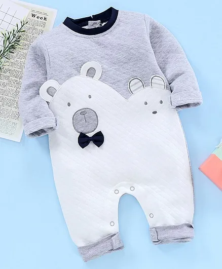 Wonderchind Full Sleeves Teddy Patch Romper - Grey