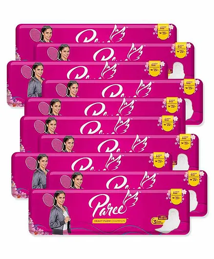 Paree Super soft & Dry Regular Sanitary Napkins Pack of 10 - 6 Pads Each