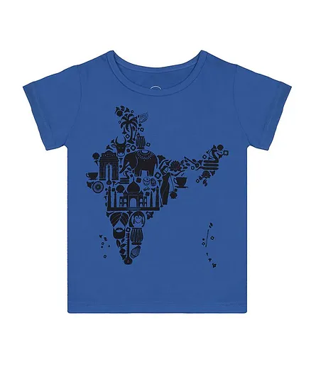 Imagica Half Sleeves India Map Printed Tee - Blue