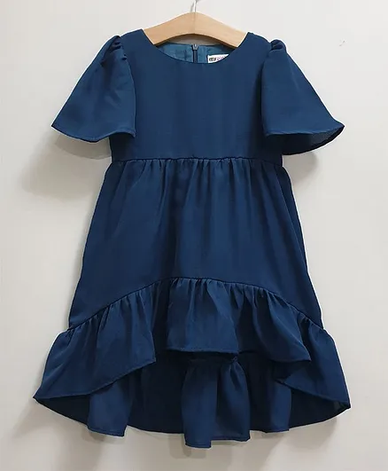 My Pink Closet Half Sleeves High Low Solid Dress - Blue