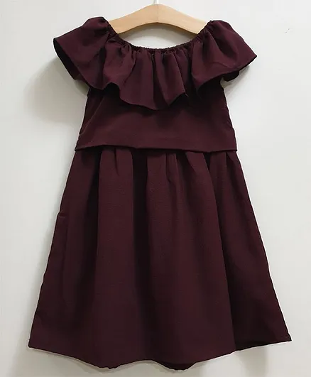 My Pink Closet Half Sleeves Off Shoulder Solid Dress - Wine