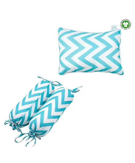 Theoni Organic Cotton Bolsters & Pillow Pack of 3 - Blue