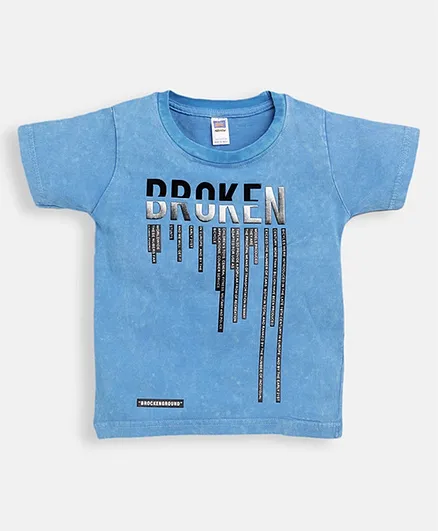 Nottie Planet Broken Print Half Sleeves Tee - Blue