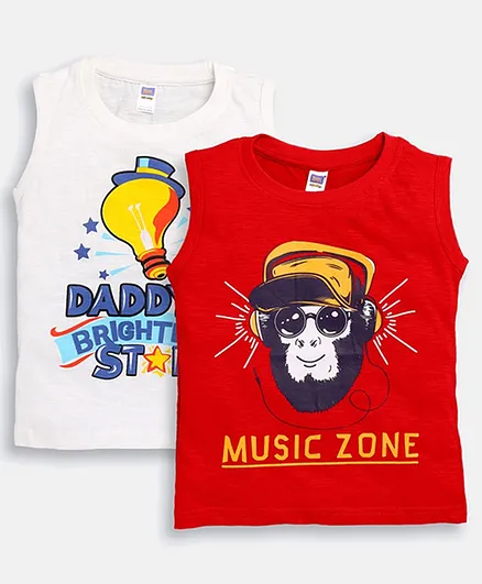 Nottie Planet Sleeveless Music Zone Print Pack Of 2 Tee - Red & White