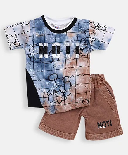 Nottie Planet Printed Half Sleeves Tee With Shorts - Blue