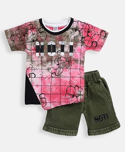 Nottie Planet Printed Half Sleeves Tee With Shorts - Pink