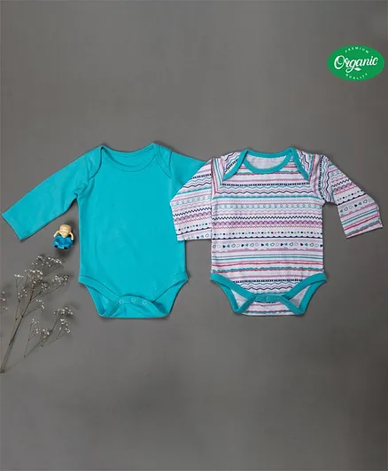 COCOON ORGANICS Pack Of 2 100% Organic Cotton Full Sleeves Striped Onesie - Blue