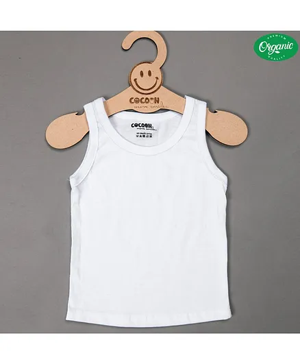 COCOON ORGANICS 100% Organic Cotton Sleeveless Solid Vest - White