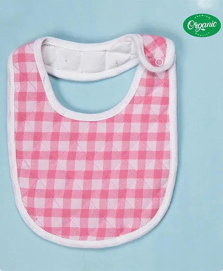 COCOON ORGANICS 100% Cotton Check Print Premium Quilted Bib - Pink White