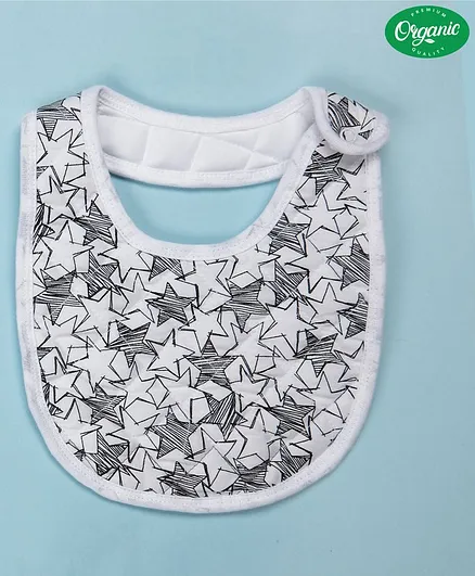 COCOON ORGANICS 100% Cotton Star Print Premium Quilted Bib - Black White