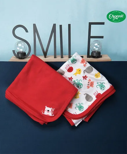 COCOON ORGANICS 100% Cotton Print Pack Of 2 Wrapping Cloth - Red