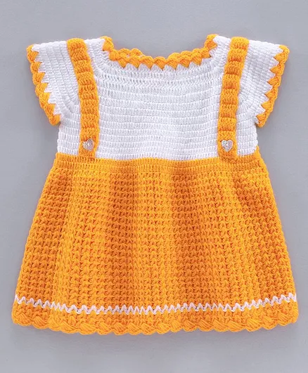 Richhandknits Half Sleeves Handknitted Woollen Dress - Yellow