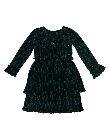 GINI & JONY Full Sleeves Self Design Dress - Black