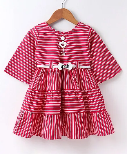Twetoons Full Sleeves Frock Stripes - Pink