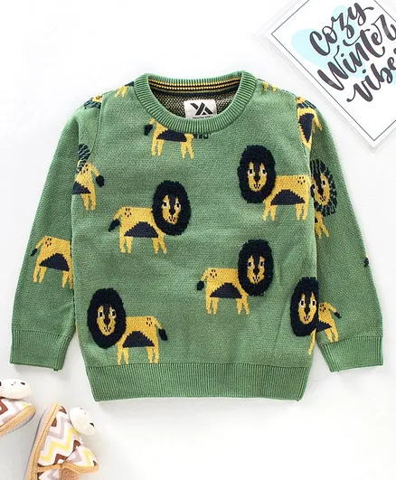 Yellow Apple Full Sleeves Pullover Lion Design - Green