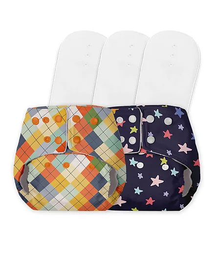 SuperBottoms Pocket Diapers With 3 Dry Feel Inserts - Multicolour(Print May Vary)