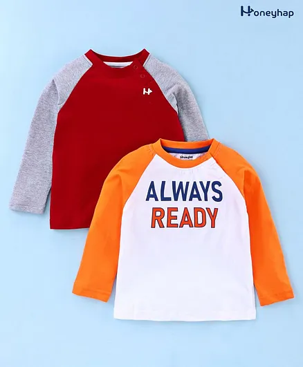 Honeyhap 100% Cotton Raglan Sleeves Tees With Silvadur Antimicrobial Finish Pack of 2 - Multicolor
