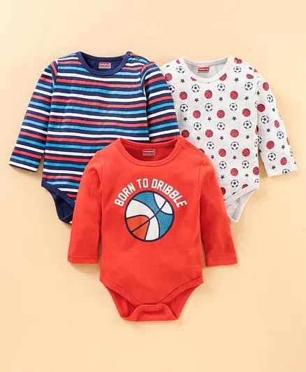 Babyhug Full Sleeves Onesies Balls Print Pack of 3 - Red Blue White
