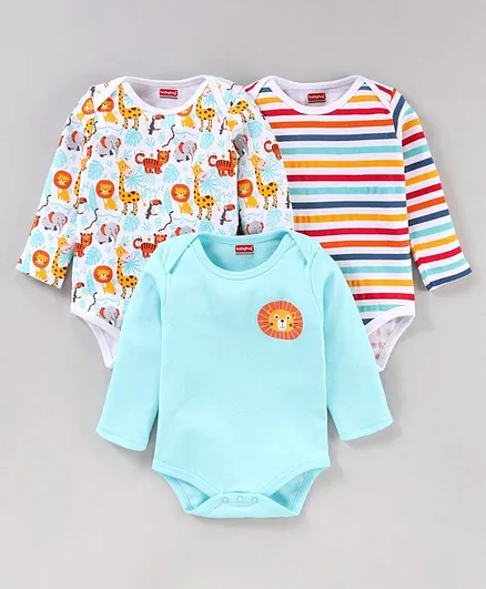 Babyhug 100% Cotton Full Sleeves Onesies Pack of 3 - Multicolor