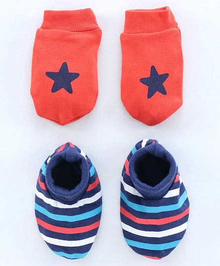 Babyhug 100% Cotton Mittens & Booties Set - Red