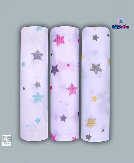 LazyToddler Cotton Organic Muslin Baby Swaddles Set of 3 - Multicolour