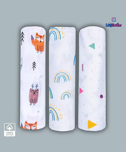 LazyToddler Cotton Organic Muslin Baby Swaddles Set of 3 - Multicolour