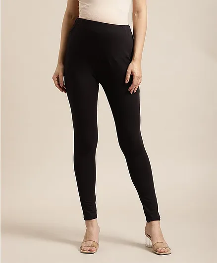 Bella Mama Full Length Maternity Leggings with Tummy Band - Black