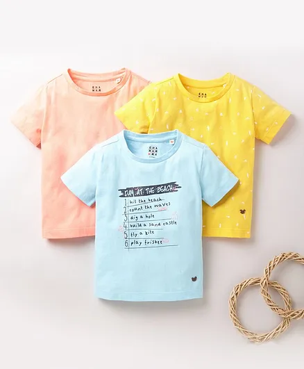 Ed-a-Mamma Pack Of 3 Half Sleeves Printed Tees - Blue Yellow Peach
