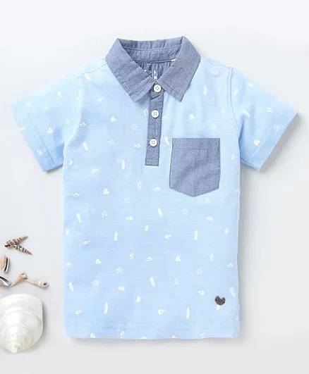 Ed-a-Mamma Half Sleeves Printed Tee - Blue