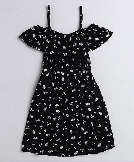 Taffy Black Short Sleeves Cold Shoulder Floral Printed Dress - Black
