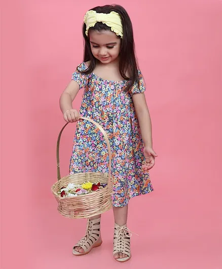 Taffy Multi Short Sleeves Off Shoulder Tiered Floral Printed Dress - Multi Color