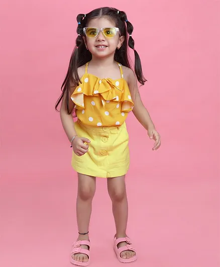 Taffy Yellow Sleeveless Polka Dots Printed Top - Yellow