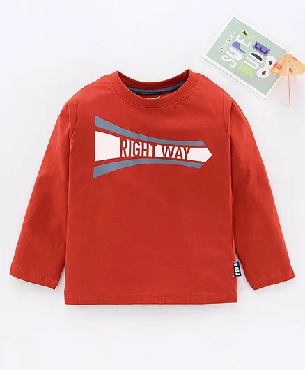 Fido Full Sleeves Tshirt Text Print - Red