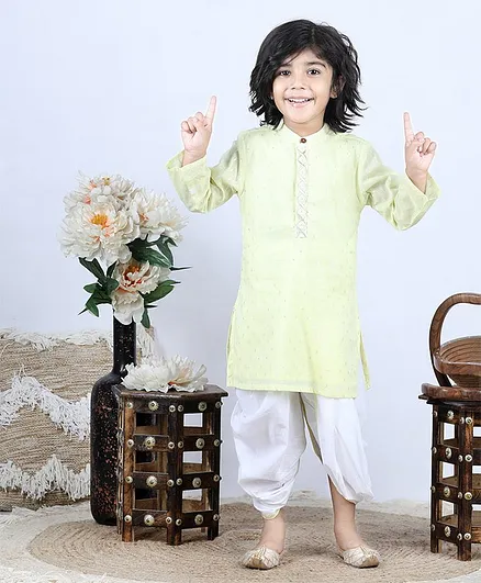 Babyhug Full Sleeves Kurta & Dhoti Dot Embroidery - Light Green White