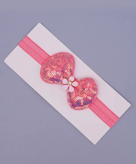 TMW Kids Shiny Sequins Bow Flower Detail Headband - Peach