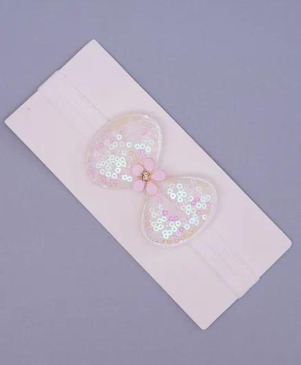 TMW Kids Shiny Sequins Bow Flower Detail Headband - White