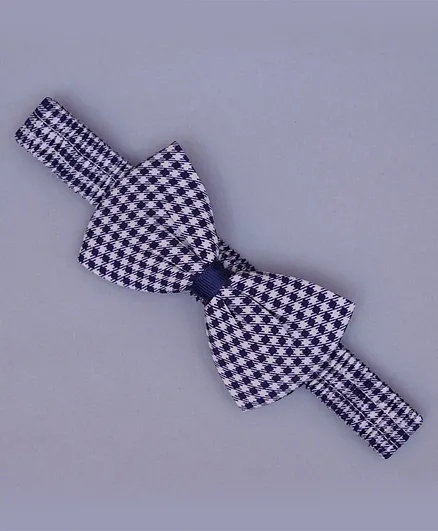 TMW Kids Handmade Gingham Chex Big Knotted Bow Headband - Navy Blue