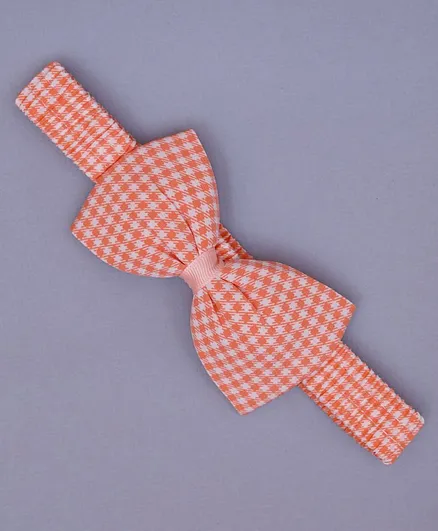 TMW Kids Handmade Gingham Chex Big Knotted Bow Headband - Peach