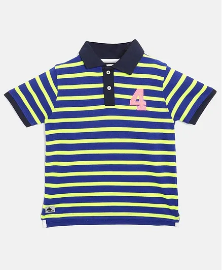 Cherry Crumble By Nitt Hyman Half Sleeves Striped Polo Tee - Blue