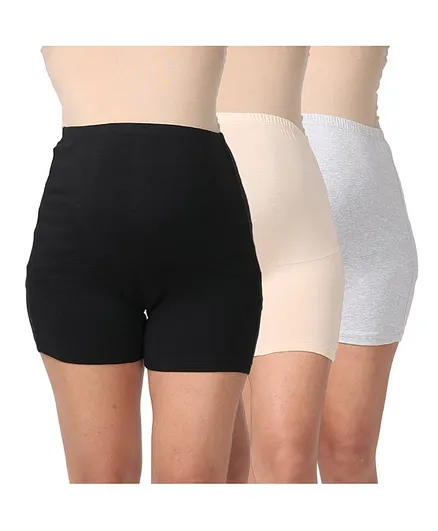 Morph Pack Of 3 Maternity Under Shorts - Beige Grey Black